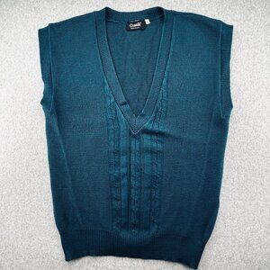 Vintage Catalina Teal Cable Knit Sweater Vest Size L USA Made V-Neck Pullover